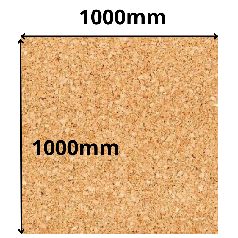 Natural cork sheet roll 1000x1000mm with 10mm thickness, ideal for DIY, decor and craft projects, single pack.