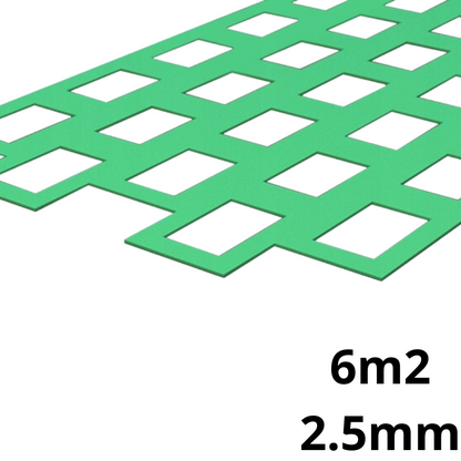 2.5mm XPS thermo-laminate underlay for underfloor heating systems, compatible with wood and vinyl, covers 6-42m², optimized heat transfer