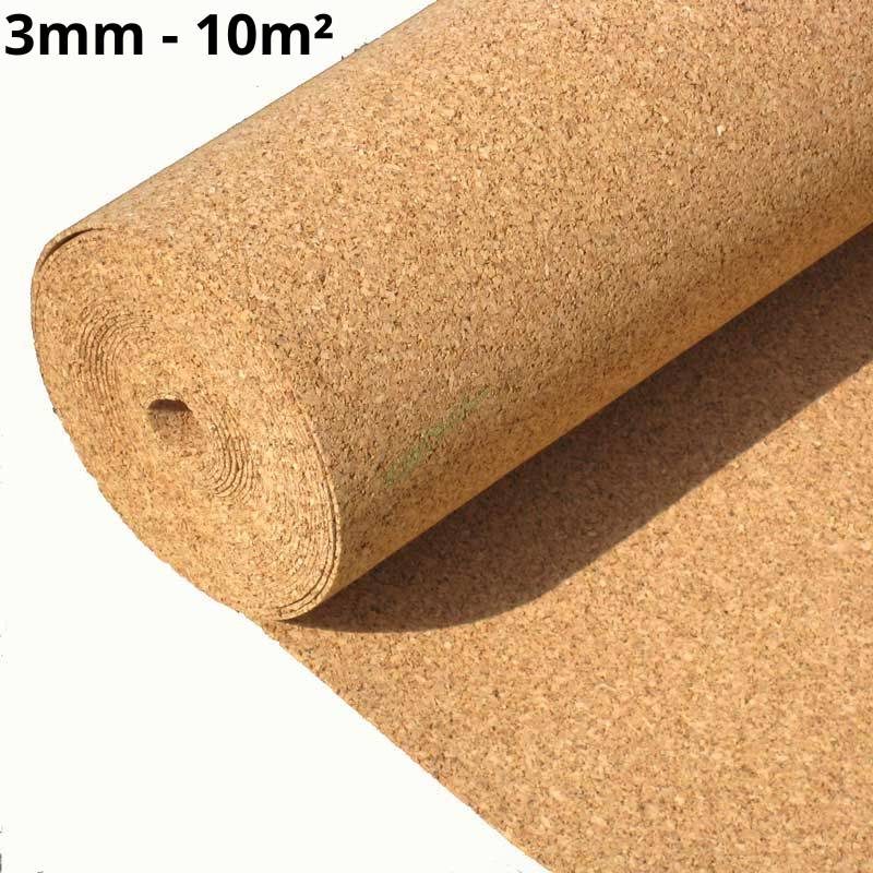 Cork roll underlay 3mm thick, 10 square meters coverage for flooring installation