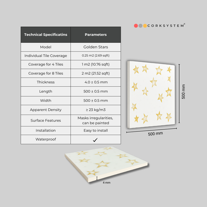 Gold Stars: Decorative Ceiling & Wall Panels - 2m2 (21.52 sqft) - 8 Panels