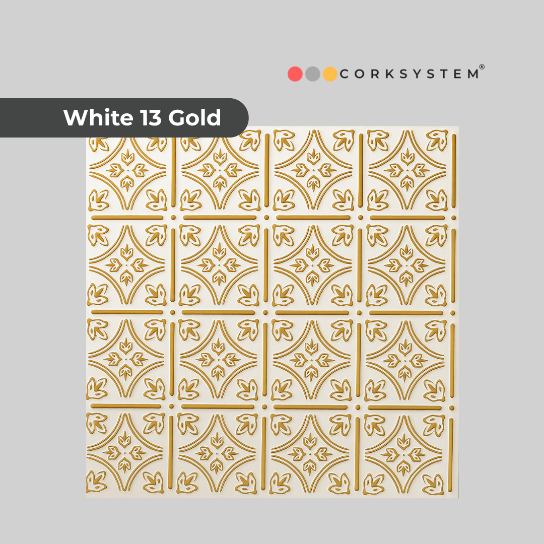 White 13 (Gold): Decorative Ceiling & Wall Panels - 2m2 (21.52 sqft) - 8 Panels