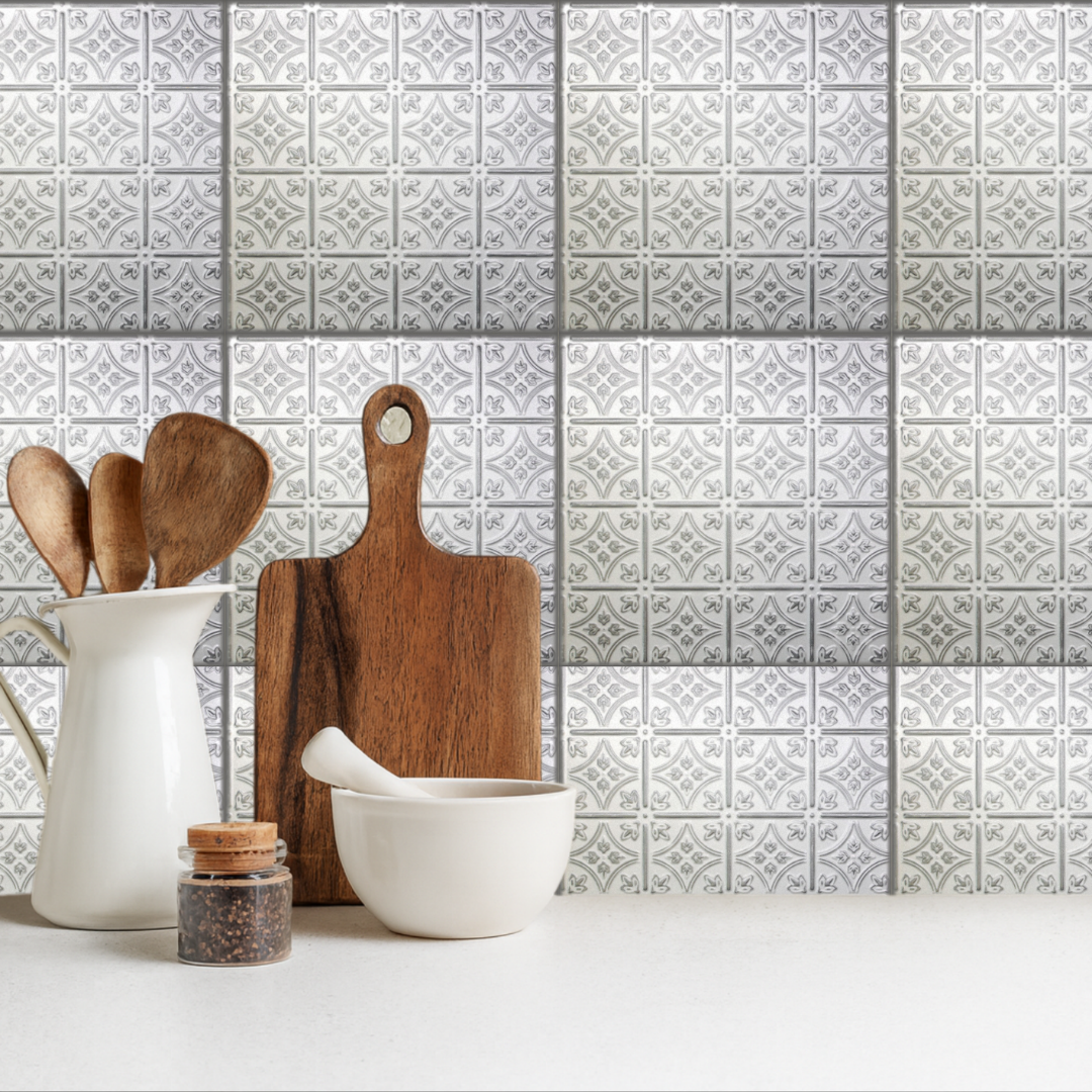 White 13 (Silver): Decorative Ceiling & Wall Panels - 2m2 (21.52 sqft) - 8 Panels