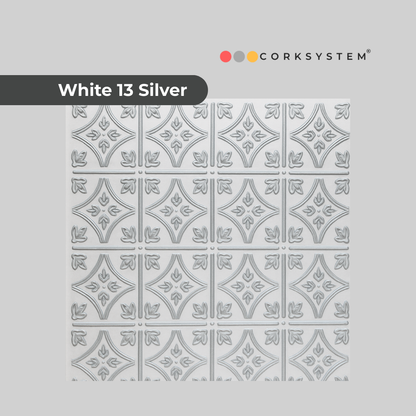 White 13 (Silver): Decorative Ceiling & Wall Panels - 2m2 (21.52 sqft) - 8 Panels