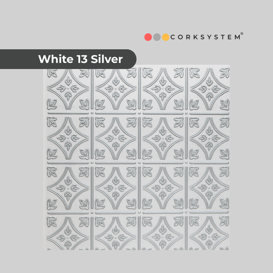 White 13 (Silver): Decorative Ceiling & Wall Panels - 2m2 (21.52 sqft) - 8 Panels