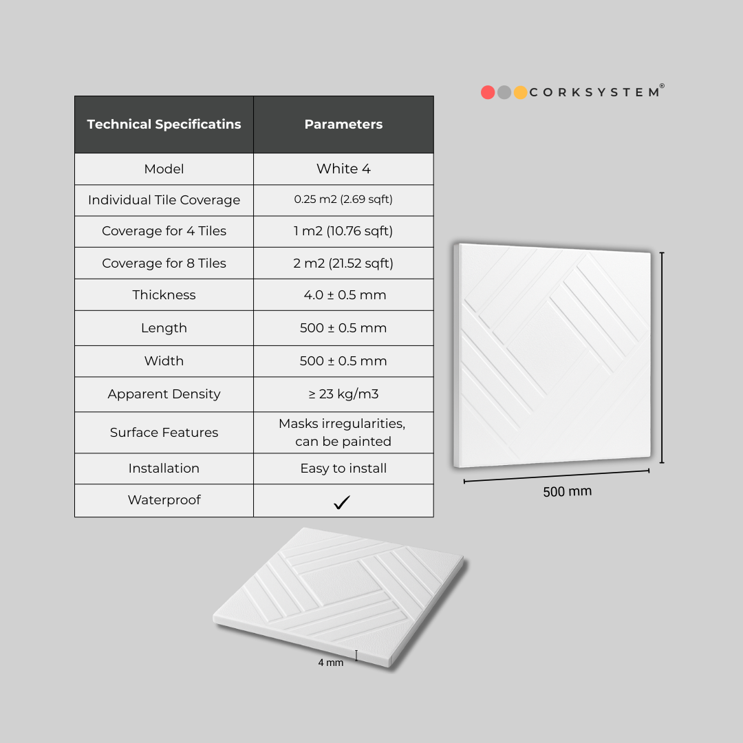 White 4: Decorative Ceiling & Wall Panels - 2m2 (21.52 sqft) - 8 Panels