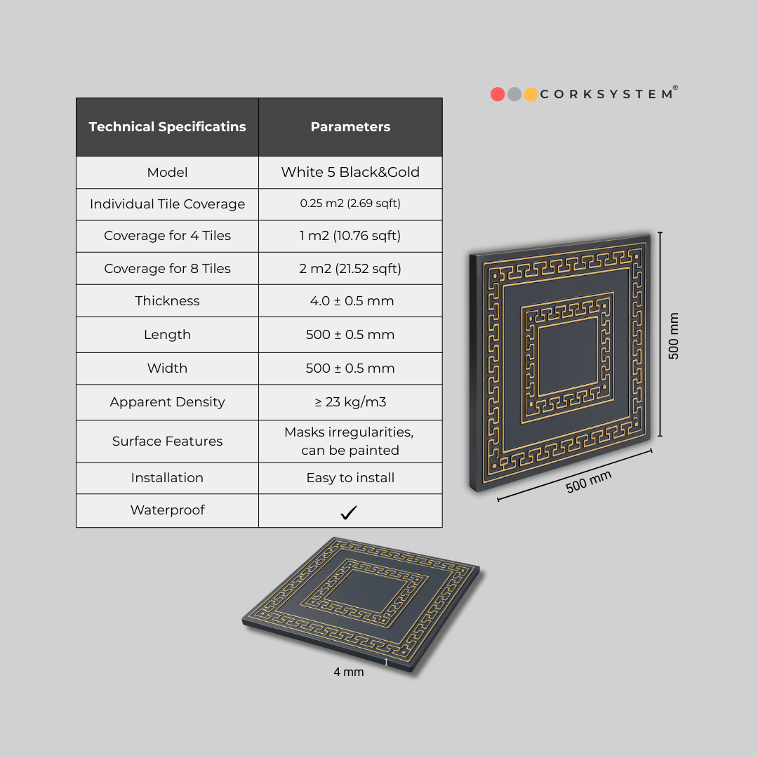 White 5 (Black&Gold): Decorative Ceiling & Wall Panels - 2m2 (21.52 sqft) - 8 Panels