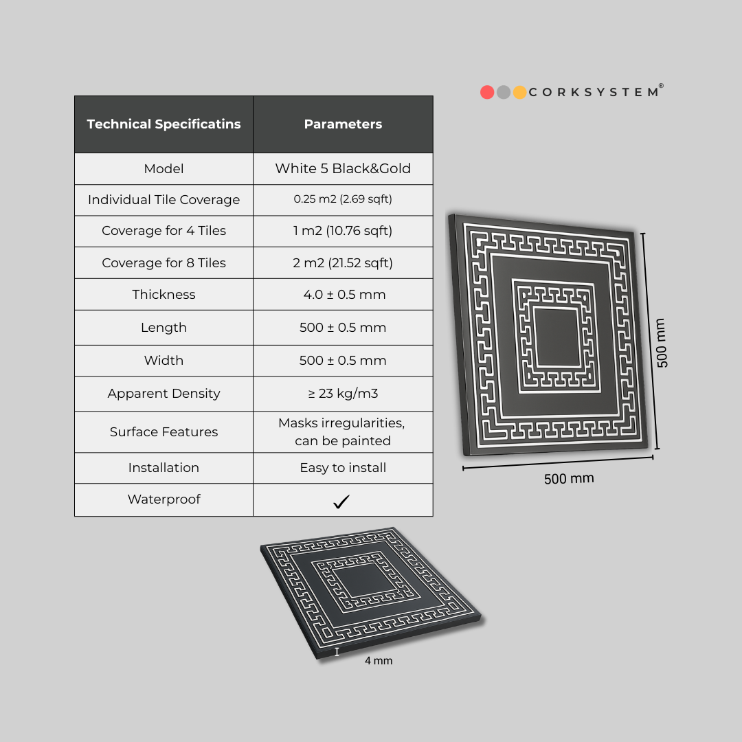 White 5 (Black&Sivler): Decorative Ceiling & Wall Panels - 2m2 (21.52 sqft) - 8 Panels