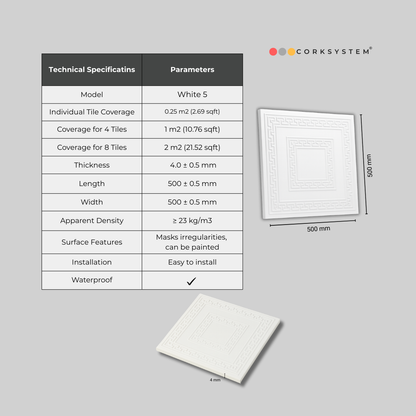 White 5: Decorative Ceiling & Wall Panels - 2m2 (21.52 sqft) - 8 Panels