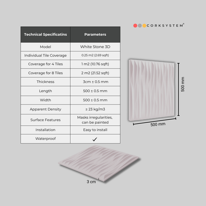 White Stone 3D: Decorative Ceiling & Wall Panels - 2m2 (21.52 sqft) - 8 Panels